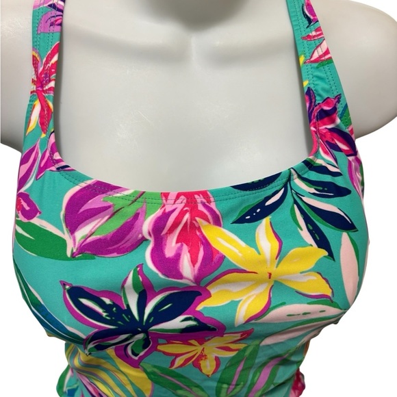 Stella Parker Shirred Multi-Color Hawaiian Floral One Piece Swimsuit Sz M New - Picture 5 of 11